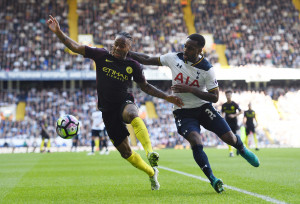 LONDON, ENGLAND - OCTOBER 02:  Raheem Sterling of Manchester City (L) and Danny Rose of Tottenham Hotspur (R) battle for possession during the Premier League match between Tottenham Hotspur and Manchester City at White Hart Lane on October 2, 2016 in London, England.  (Photo by Shaun Botterill/Getty Images)