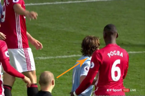 Referee Madley's view of the Pogba incident.