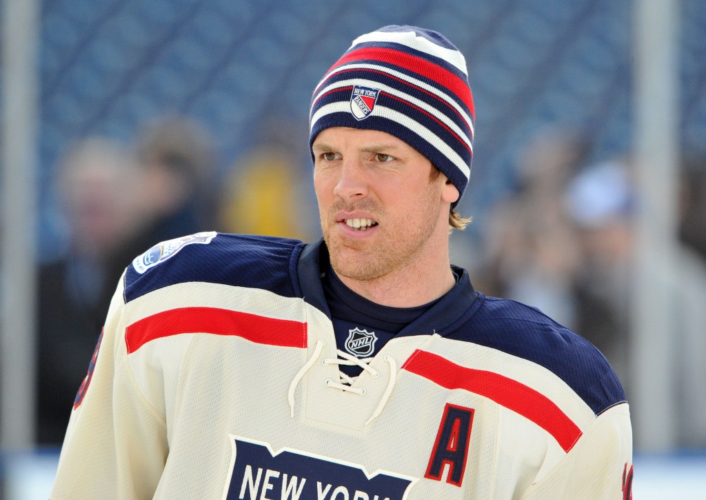 PHILADELPHIA, PA - JANUARY 1: Brad Richards #19 of the New York Rangers looks on during practice for the 2012 Bridgestone NHL Winter Classic at Citizens Bank Park on January 1, 2012 in Philadelphia, Pennsylvania. (Photo by Christopher Pasatieri/Getty Images)