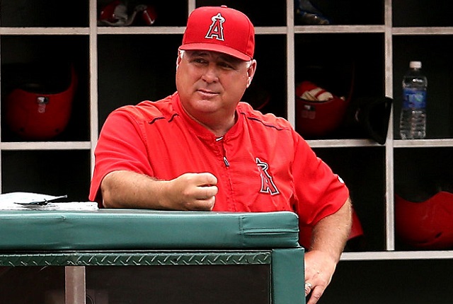 ANAHEIM, CA - JULY 01: Manager Mike Scioscia of the Los Angeles Angels of Anaheim looks on in the game against the New York Yankees at Angel Stadium of Anaheim on July 1, 2015 in Anaheim, California. (Photo by Stephen Dunn/Getty Images)