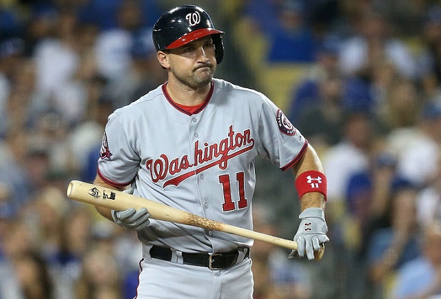 LOS ANGELES, CA - AUGUST 11: Ryan Zimmerman #11 of the Washington Nationals reacts after striking out swinging to end the top of the fifth inning against the Los Angeles Dodgers at Dodger Stadium on August 11, 2015 in Los Angeles, California. (Photo by Stephen Dunn/Getty Images)