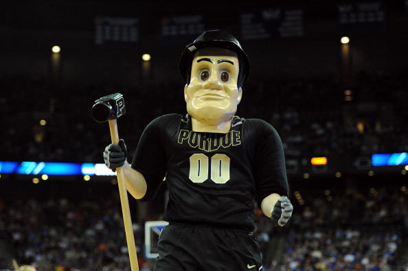 OMAHA, NE - MARCH 16:  Purdue Pete, the mscot for the Purdue Boilermakers, performs against the St. Mary's Gaels during the second round of the 2012 NCAA Men's Basketball Tournament at CenturyLink Center on March 16, 2012 in Omaha, Nebraska.  (Photo by Eric Francis/Getty Images)