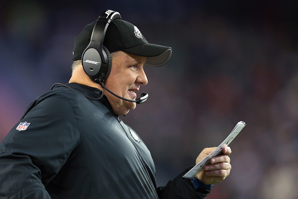 FOXBORO, MA - DECEMBER 06:  Head coach Chip Kelly of the Philadelphia Eagles looks on during the game between the New England Patriots and the Philadelphia Eagles at Gillette Stadium on December 6, 2015 in Foxboro, Massachusetts.  (Photo by Jim Rogash/Getty Images)