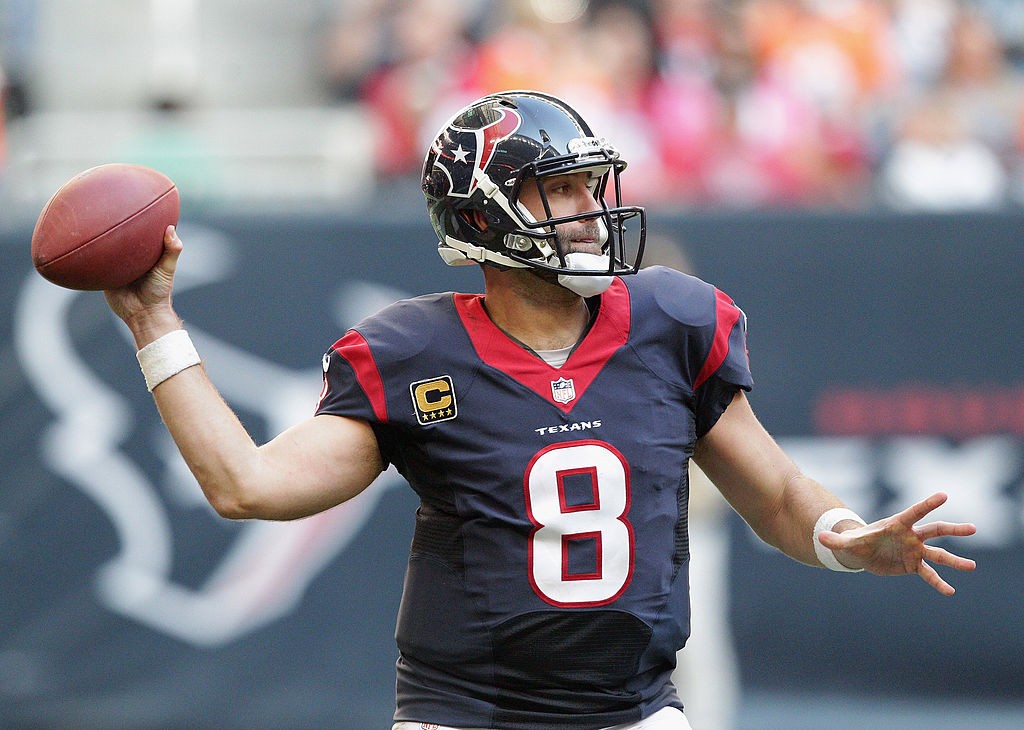 HOUSTON, TX - DECEMBER 22:  Matt Schaub #8 of the Houston Texans looks for a receiver in the third quarter against the Denver Broncos at Reliant Stadium on December 22, 2013 in Houston, Texas.  (Photo by Bob Levey/Getty Images)