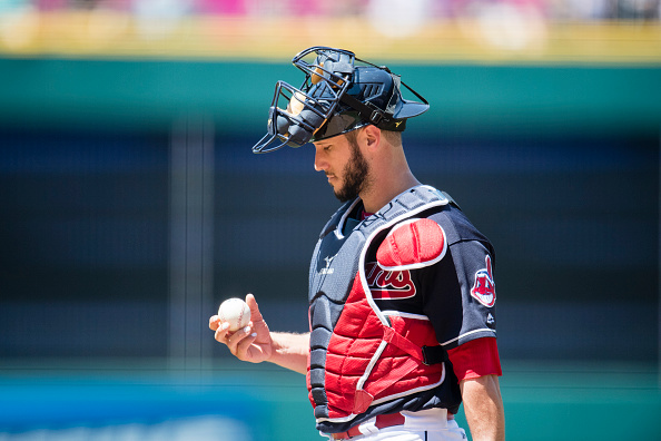 CLEVELAND, OH -  JULY 10: Catcher Yan Gomes #10 of the Cleveland Indians pauses on the field during the fourth inning against the New York Yankees at Progressive Field on July 10, 2016 in Cleveland, Ohio.  (Photo by Jason Miller/Getty Images)