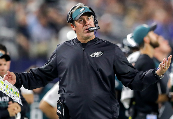 ARLINGTON, TX- OCTOBER 30: Philadelphia Eagles head coach Doug Pederson disagrees on a call during first half action of an NFL football game between the Philadelphia Eagles and the Dallas Cowboys on October 30, 2016, at AT&T Stadium in Arlington, TX. (Photo by Steve Nurenberg/Icon Sportswire via Getty Images)