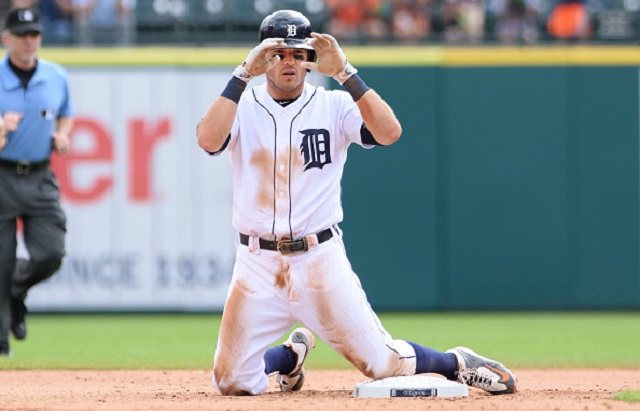 DETROIT, MI - AUGUST 31:  Ian Kinsler #3 of the Detroit Tigers reacts after sliding safely into second base during the game against the Chicago White Sox at Comerica Park on August 31, 2016 in Detroit, Michigan. The Tigers defeated the White Sox 3-2.  (Photo by Mark Cunningham/MLB Photos via Getty Images)