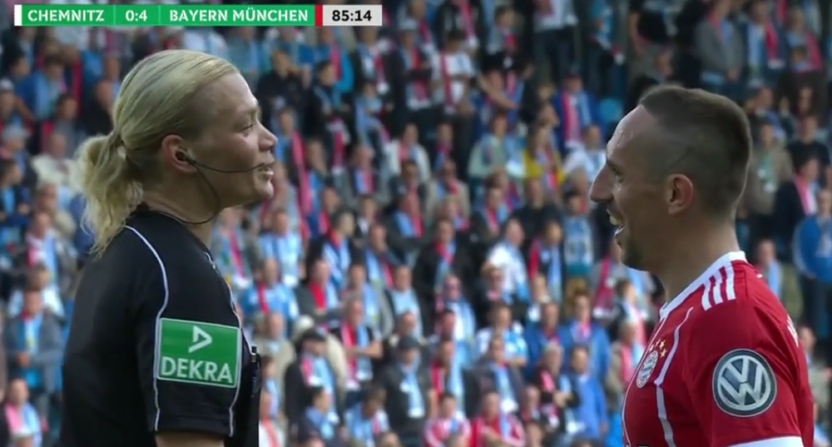 Franck Ribery untied referee Bibiana Steinhaus' shoe Saturday.