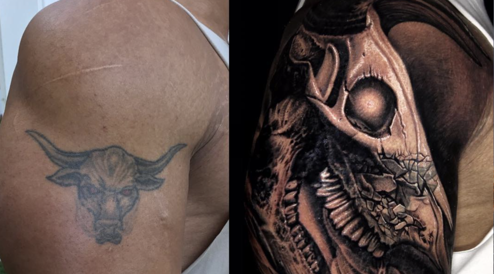 The Rock shows off his new and improved Brahma Bull tattoo