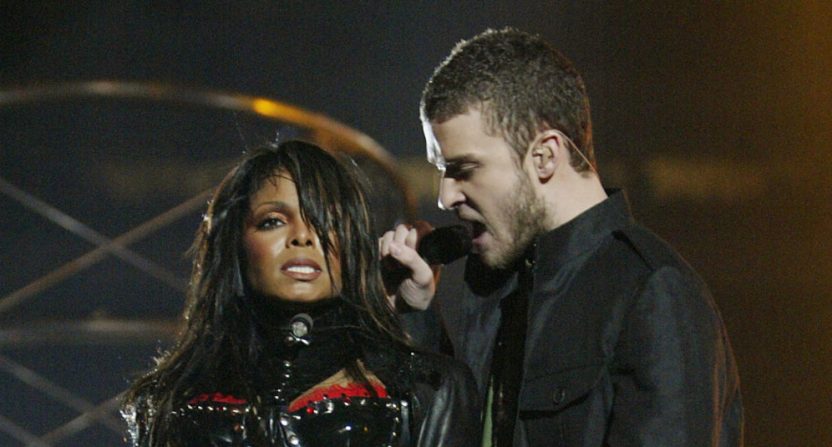 Singers Janet Jackson and surprise guest Justin Timberlake