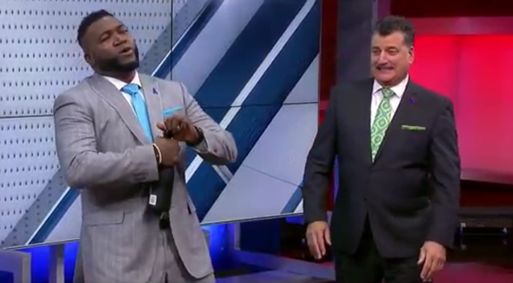 David Ortiz sprayed some champagne, and Keith Hernandez ducked out of the way.