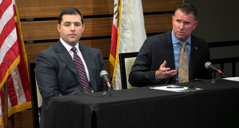 49ers' CEO Jed York (L) and San Jose POA president Paul Kelly were amongst those who discussed gun violence and a 49ers-police union effort to end it Thursday.