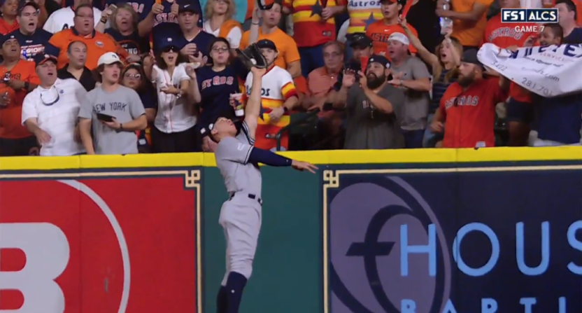 Aaron Judge lept above the wall to rob this HR.