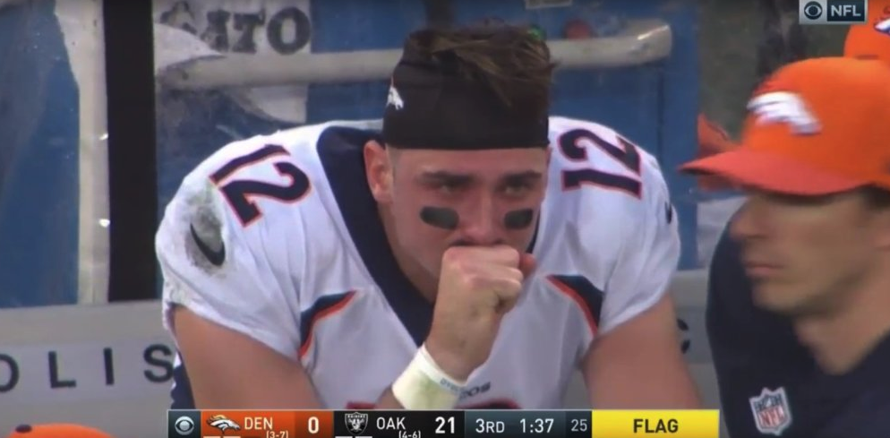 Denver Broncos QB Paxton Lynch was understandably upset about his first start of the 2017 season. Image credit: CBS