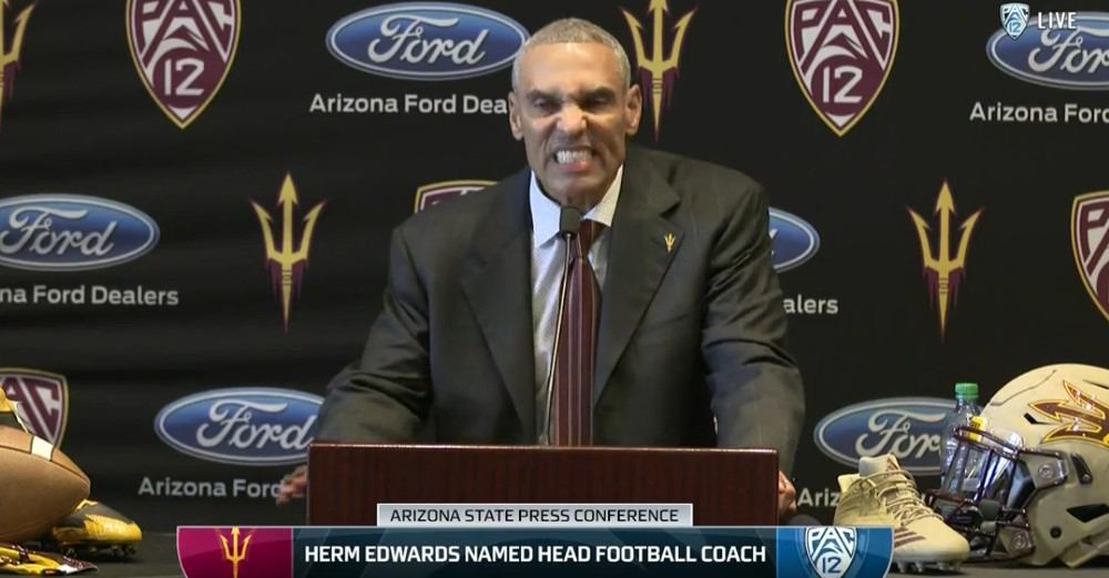 Herm Edwards at his introductory press conference at Arizona State.