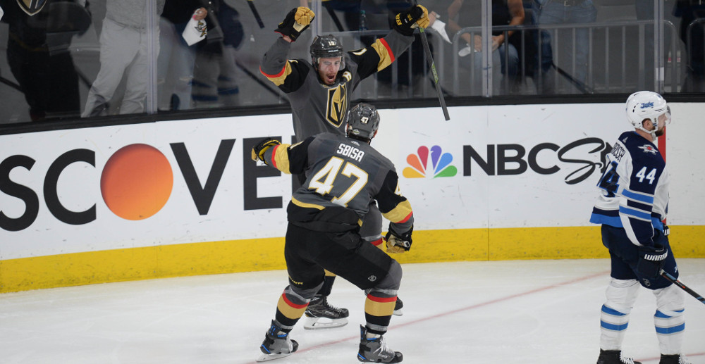 Reilly Smith celebrates his game-winning goal against Winnipeg Friday.
