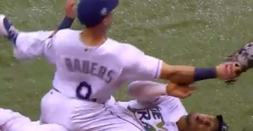 The Rays' Carlos Gomez and Jake Bauers collided. Painfully.