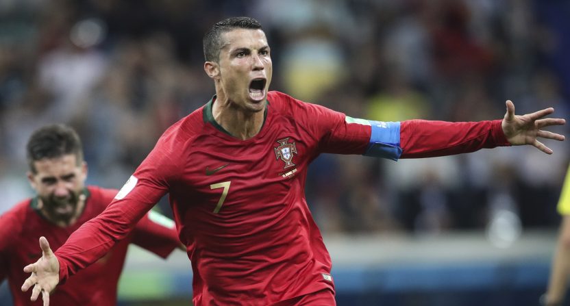 Cristiano Ronaldo scores in the 2018 FIFA World Cup.
