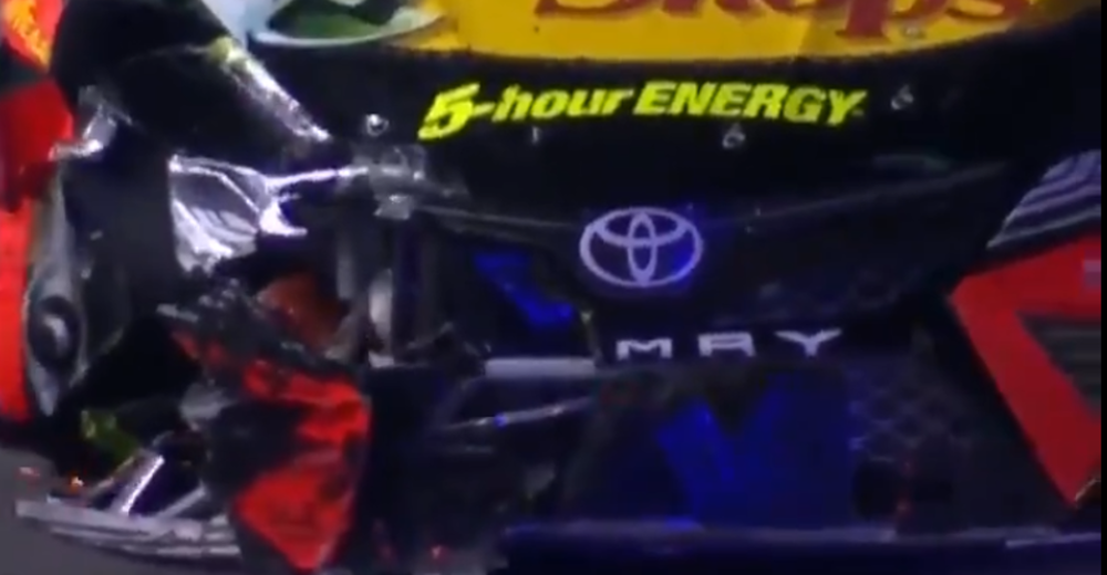Martin Truex Jr.'s car after he was hit by Kyle Busch.
