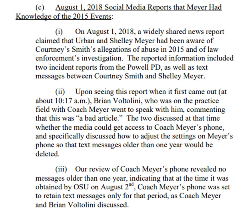 The OSU report's commentary on Urban Meyer's texts.