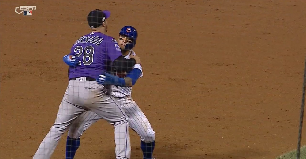 Javier Baez with the controversial hug.