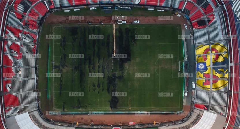 A Record photo of damage at Estadio Azteca.