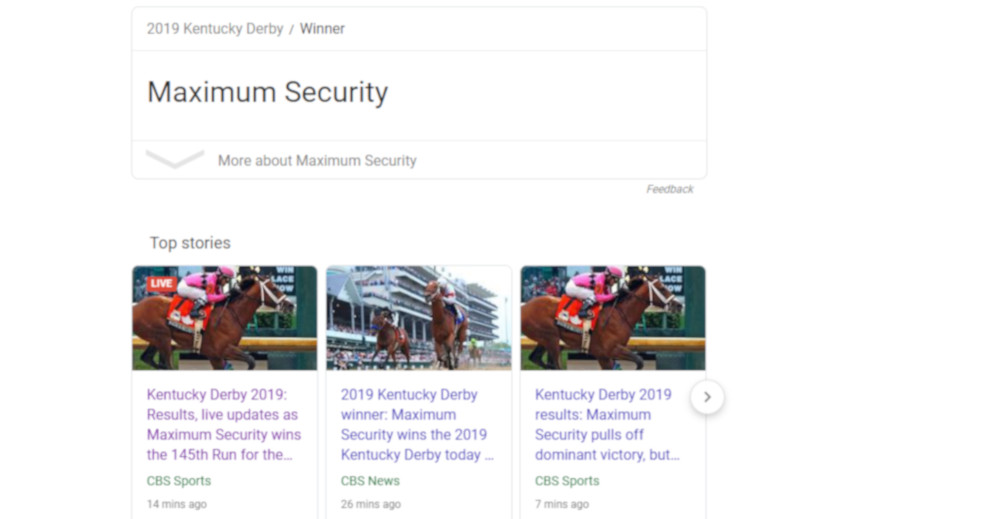 Google's results for the Kentucky Derby.