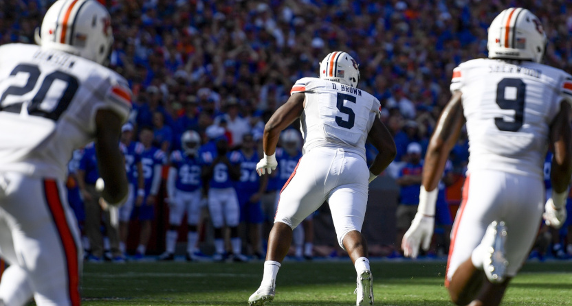 Derrick Brown with a fumble recovery for Auburn against Florida.