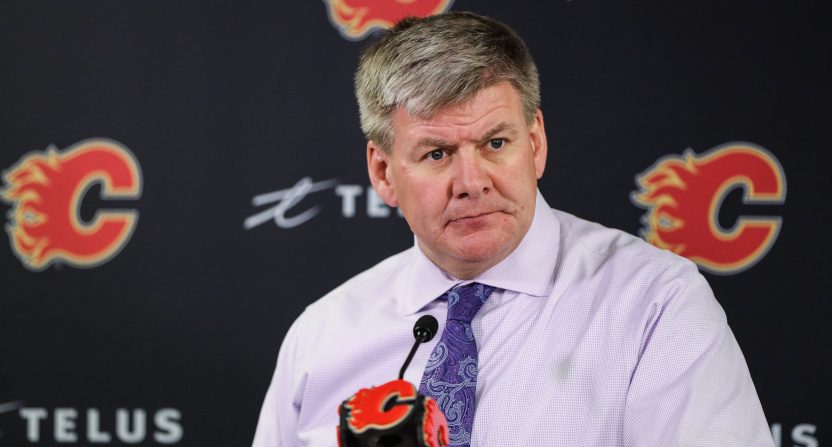 Bill Peters with the Calgary Flames at a Nov. 19, 2019 press conference.