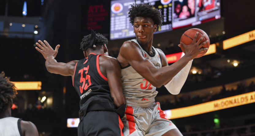 James Wiseman (R) during the McDonald's All-American Game in 2019.
