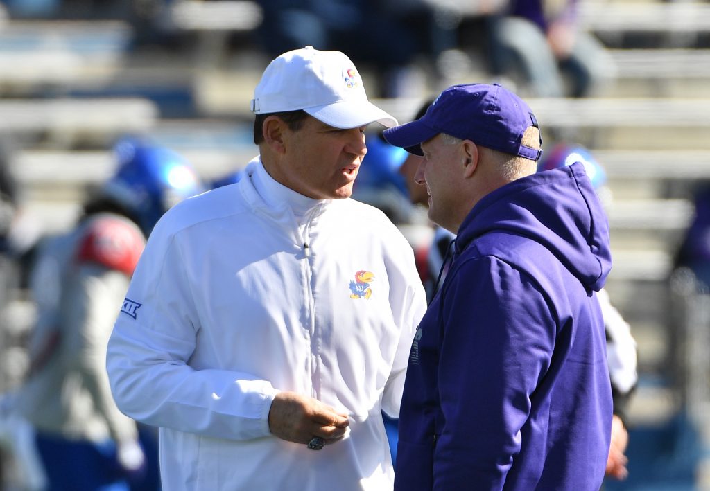 Les Miles and Chris Klieman are each building their programs their own way as the Kansas-Kansas State rivalry continues. Photo: USA TODAY Sports
