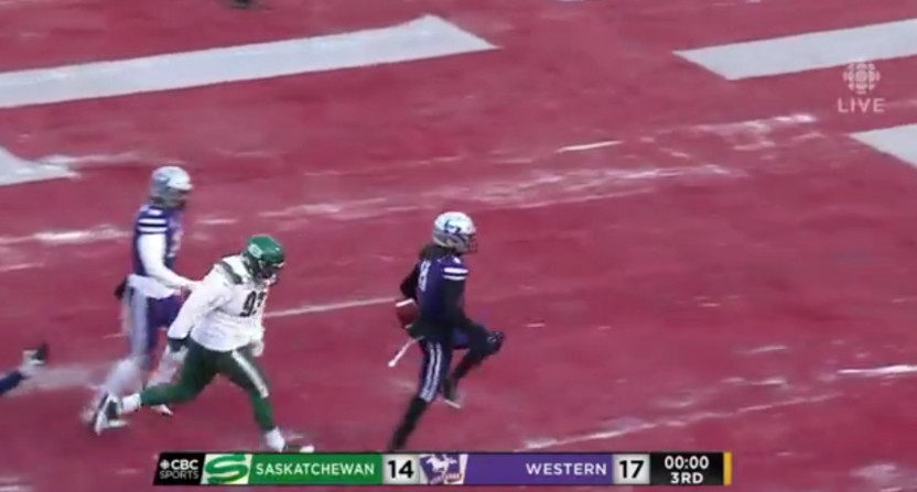 Western WR Griffin Campbell scores a Vanier Cup touchdown.