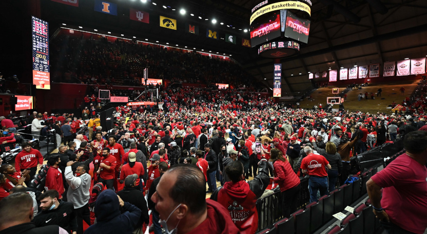 A Rutgers court-storming after a win over No. 1 Purdue.