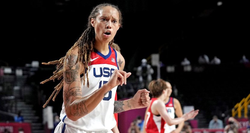 Brittney Griner in the gold medal game at the 2020 Tokyo Olympics.