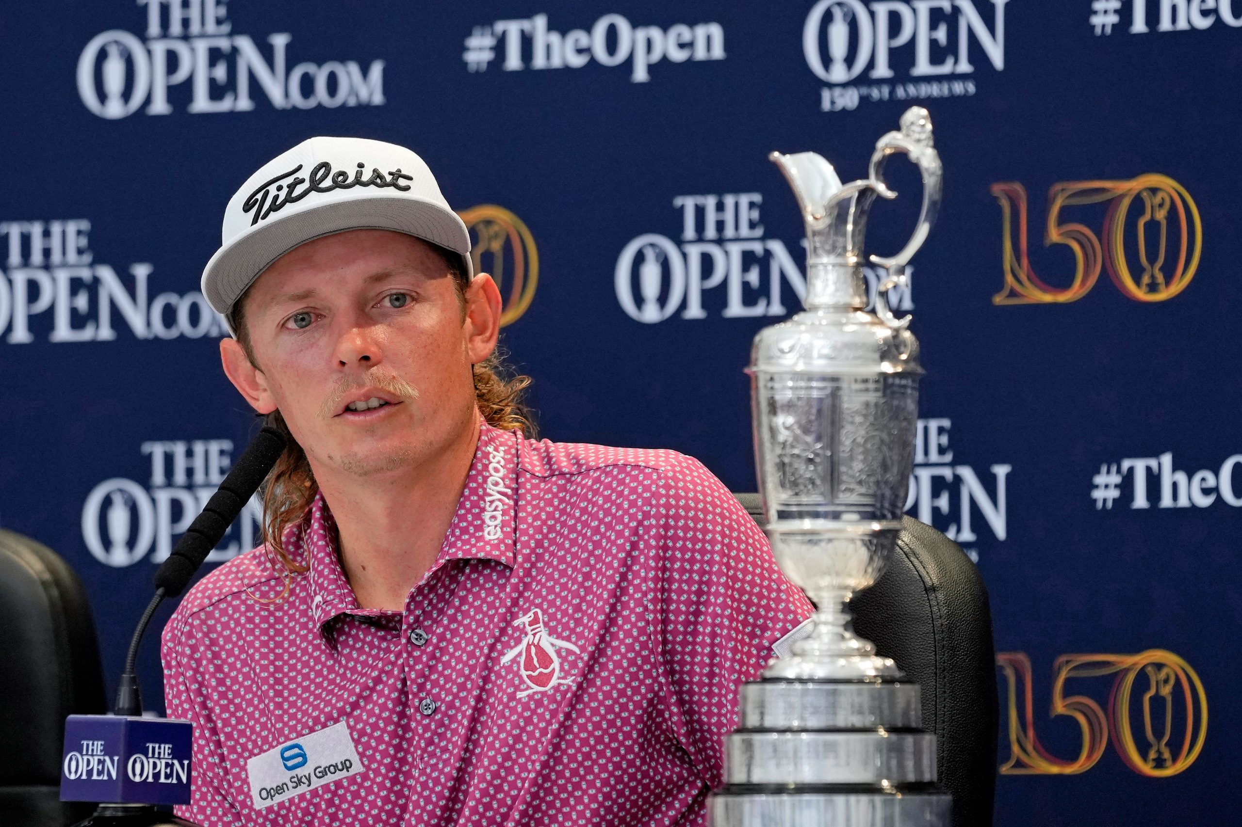 Cameron Smith talks to media during a press conference after winning the 150th Open Championship golf tournament at St. Andrews Old Course.