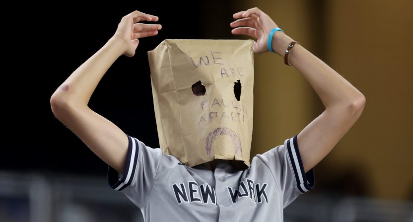 One Yankees fan is clearly frustrated with the team's recent struggles.