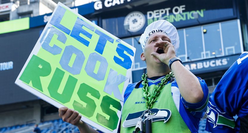 Seahawks fan with Russell Wilson sign