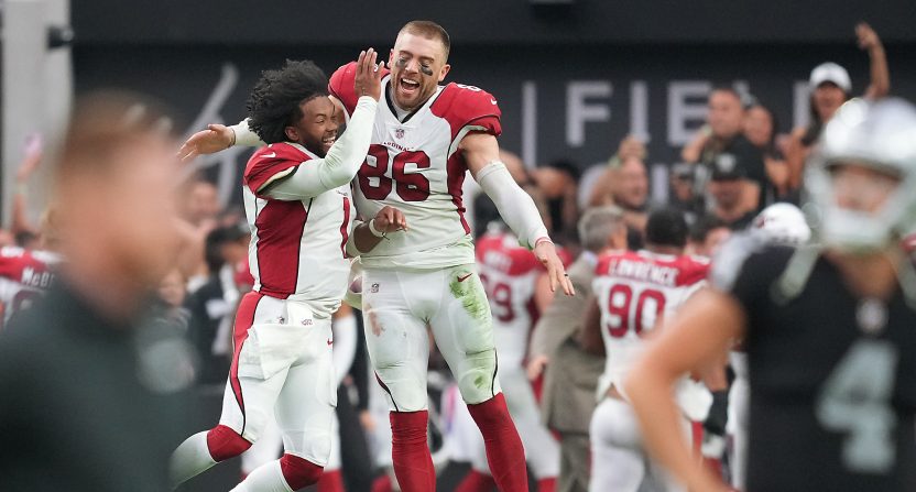 The Cardinals celebrate a miracle win over the Raiders.