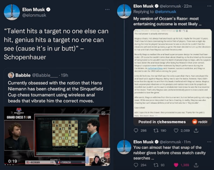 Elon Musk agrees: chess champion cheated, used anal beads for comms