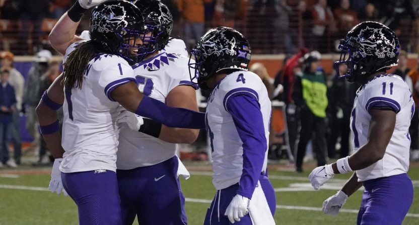 TCU players celebrate a touchdown in their win over Texas on Saturday