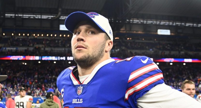Nov 20, 2022; Detroit, Michigan, USA; Buffalo Bills quarterback Josh Allen (17) after the game against the Cleveland Browns at Ford Field. Mandatory