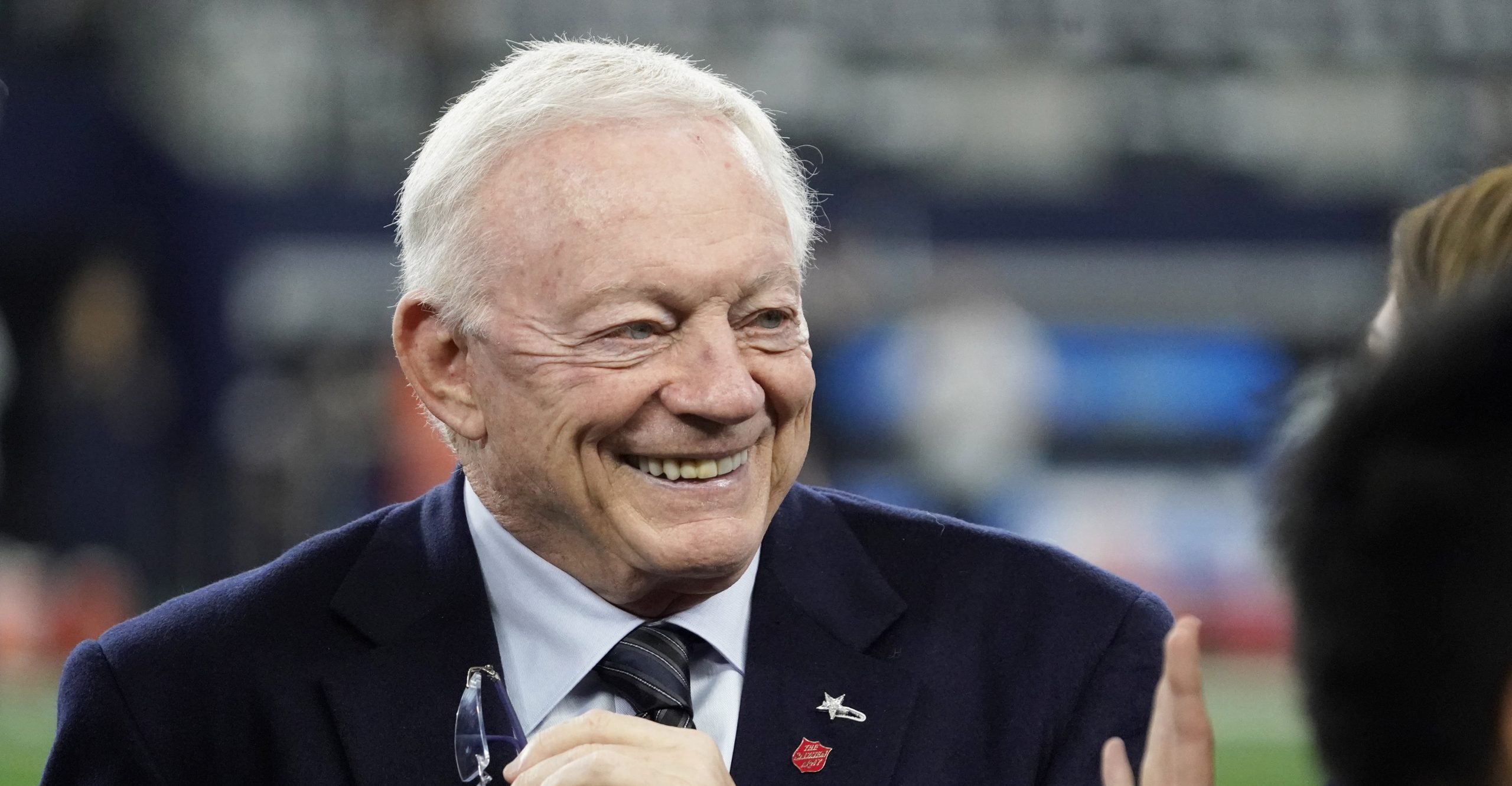 Dec 11, 2022; Arlington, Texas, USA; Dallas Cowboys owner Jerry Jones on the field prior to a game against the Houston Texans at AT&T Stadium. Mandatory Credit: Raymond Carlin III-USA TODAY Sports