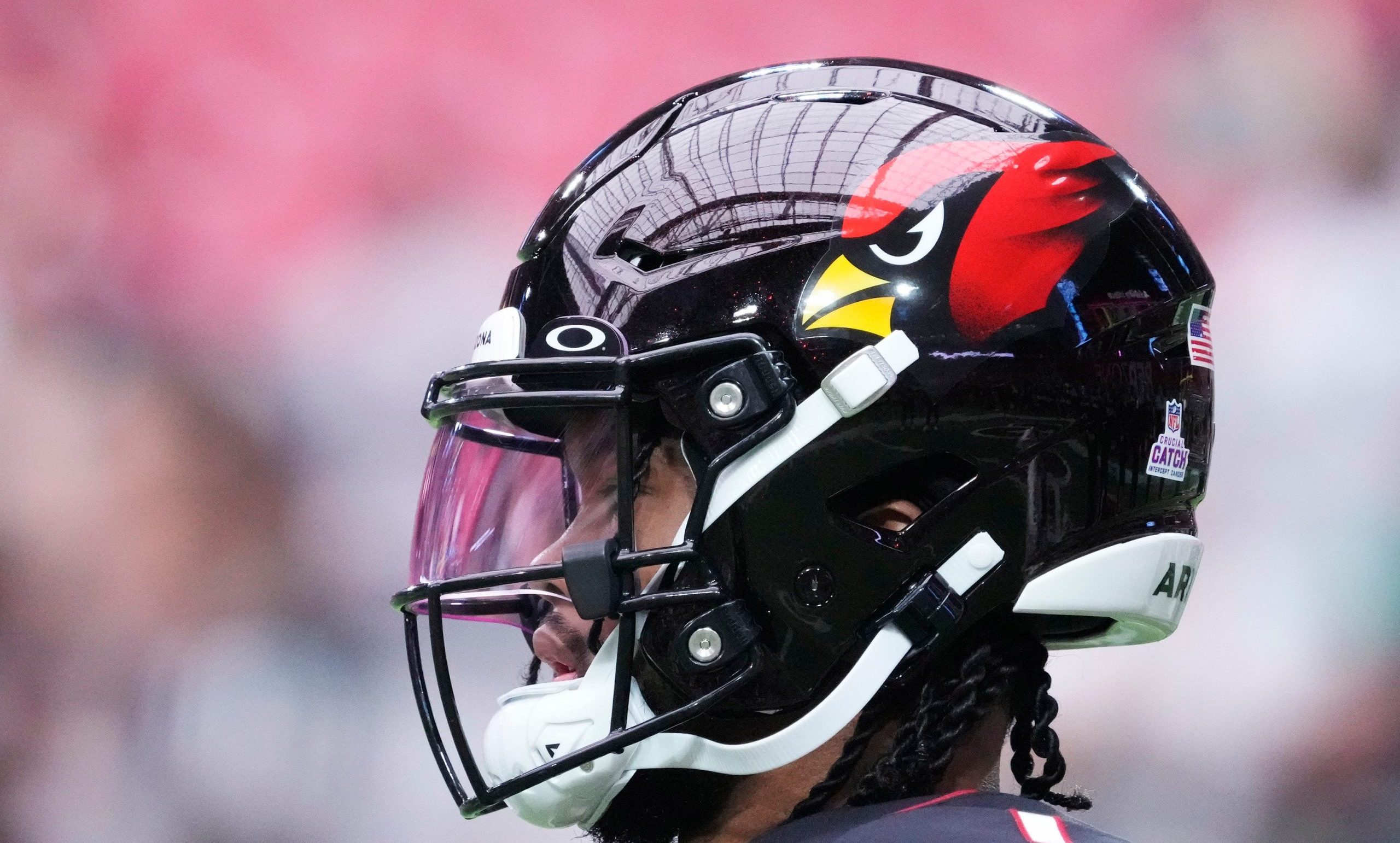 Arizona Cardinals quarterback Kyler Murray (1) wears the new black helmet