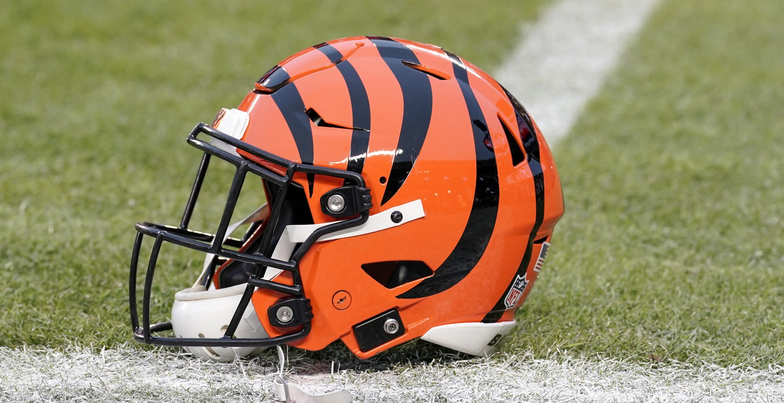 A detail view of a Cincinnati Bengals helmet
