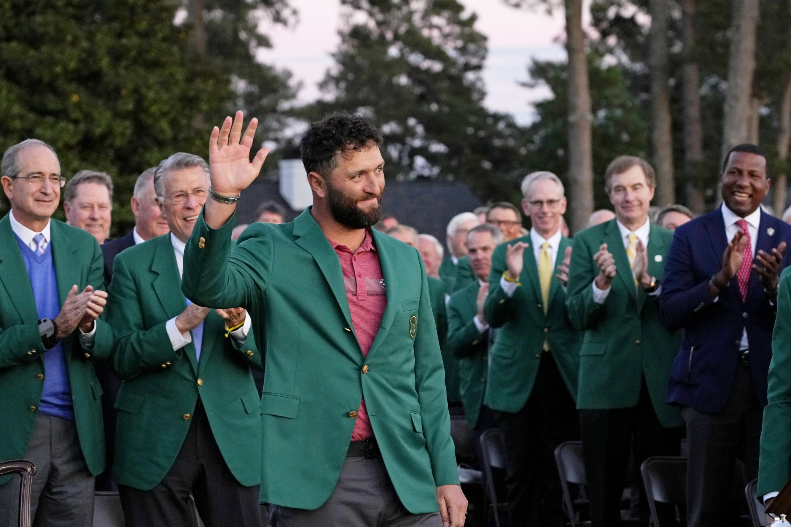 Jon Rahm in his green jacket after winning this 2023 Masters.