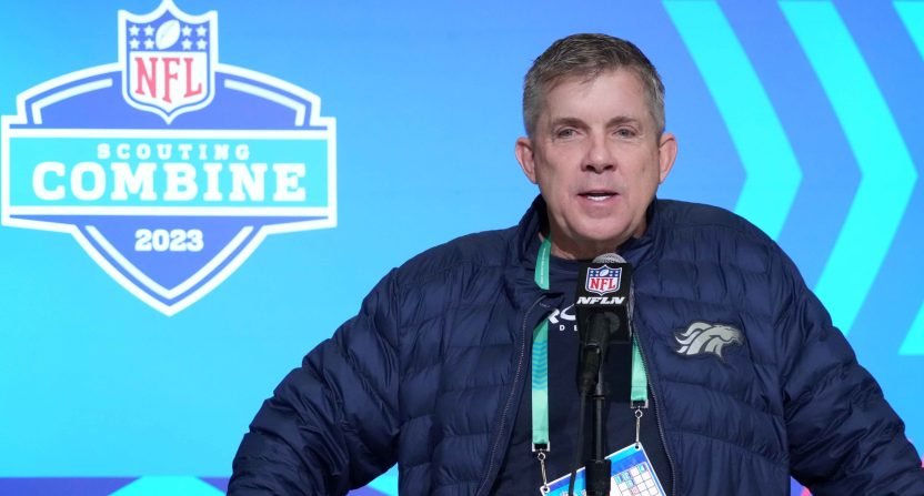 Denver Broncos coach Sean Payton during the NFL combine at the Indiana Convention Center.
