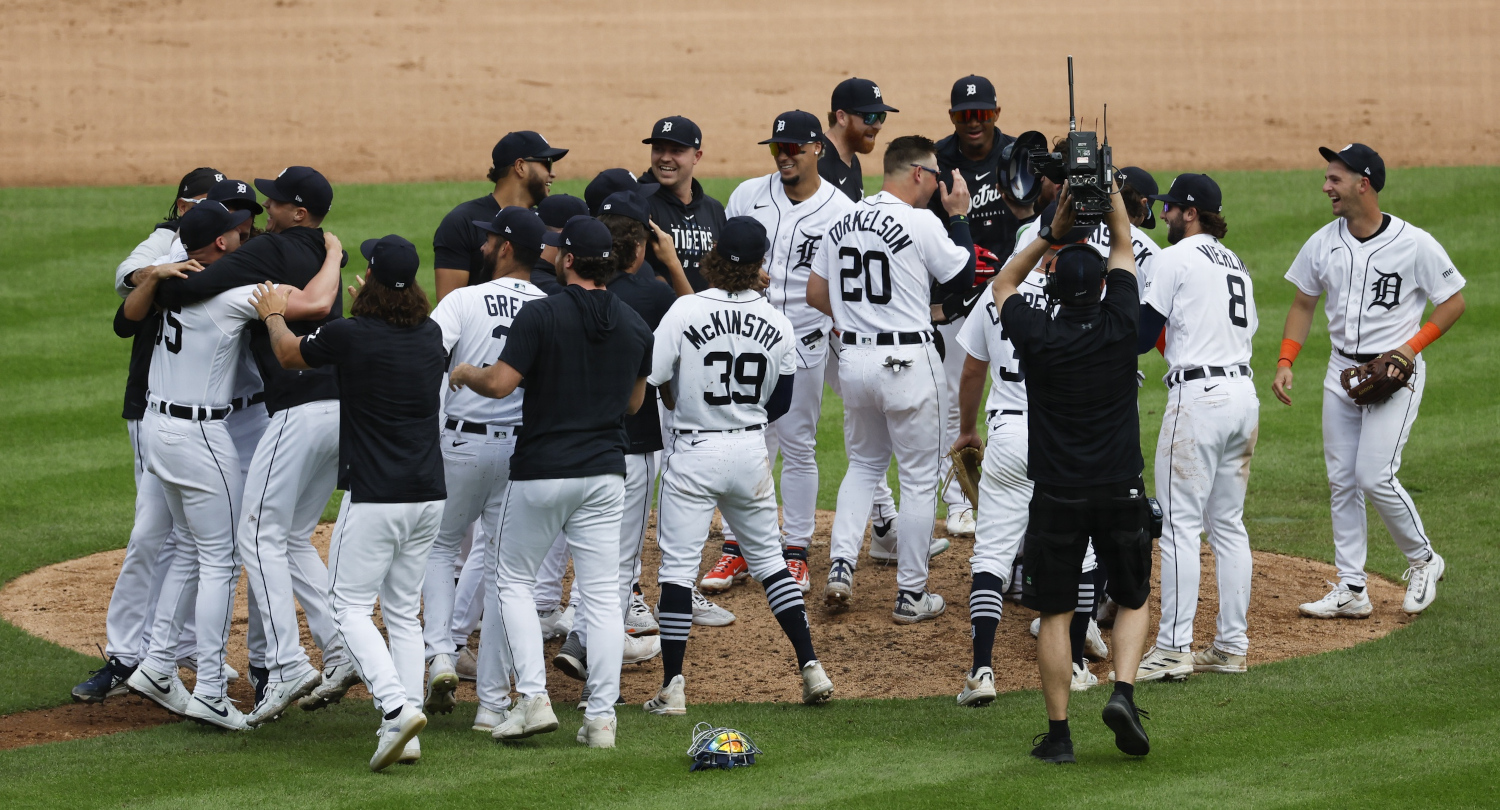 The Detroit Tigers celebrate a July 8 no-hitter.