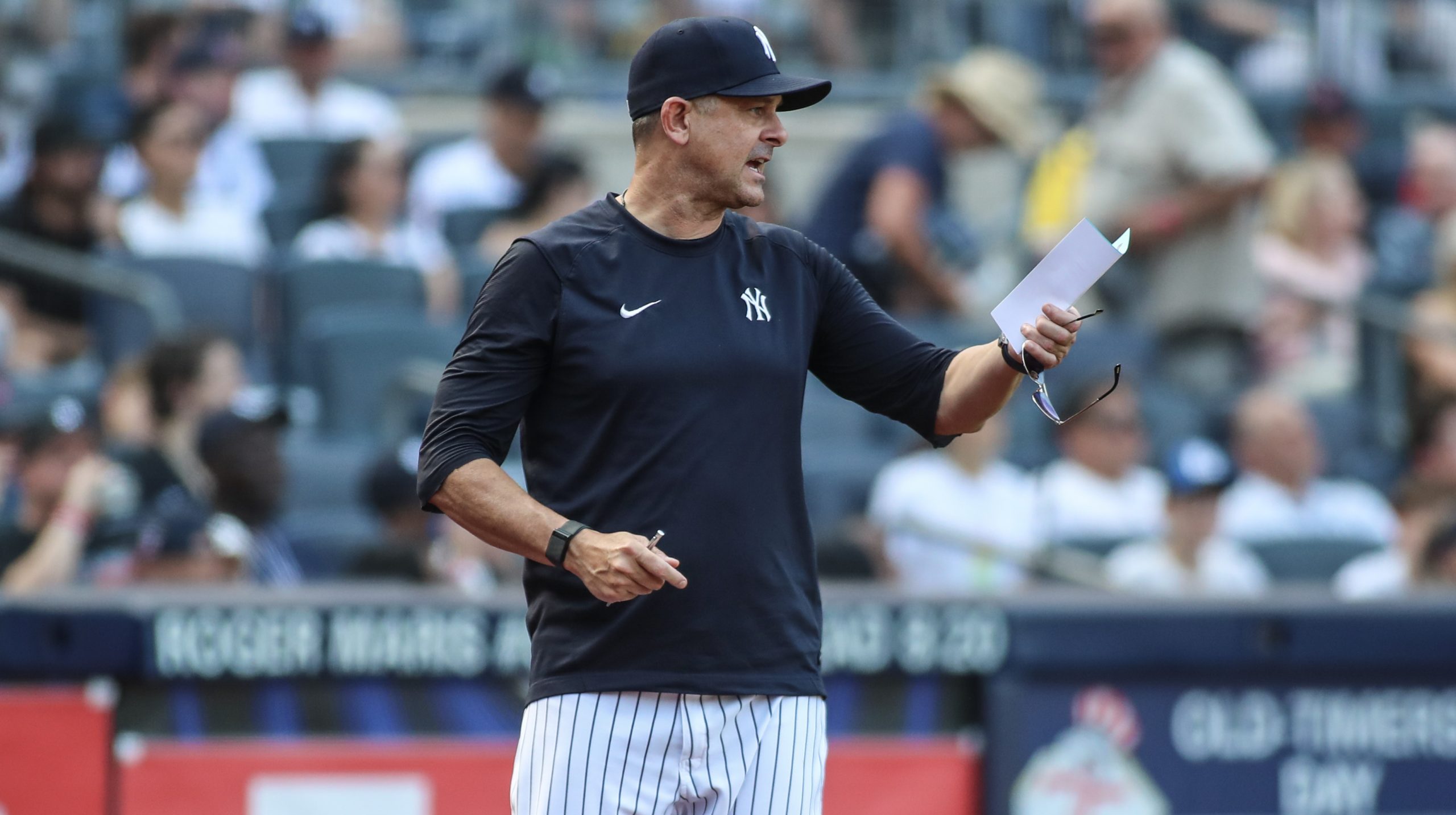 While Aaron Boone has generally kept a positive outlook on the Yankees, that was not the case after Sunday's loss to the Red Sox. Photo Credit: Wendell Cruz-USA TODAY Sports