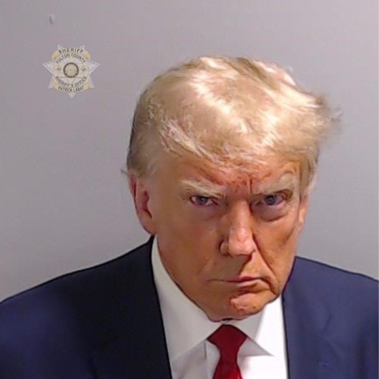 Aug 25, 2023; Atlanta, GA, USA; This handout booking photo provided by the Fulton County Sheriff's Office shows Donald John Trump after he surrendered and was booked. Former President Donald Trump and 18 others were indicted on 41 charges related to their efforts to overturn the 2020 US Presidential election. Mandatory Credit: Fulton County Sheriff's Office via USA TODAY