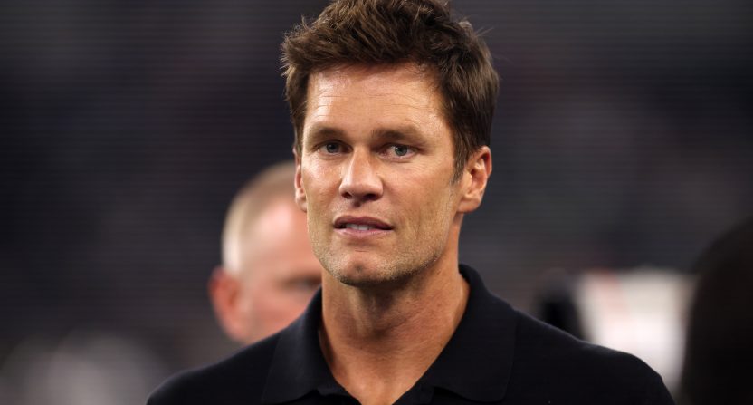 Aug 26, 2023; Arlington, Texas, USA; Former NFL player Tom Brady on the field before the game between the Dallas Cowboys and the Las Vegas Raiders at AT&T Stadium. Mandatory Credit: Tim Heitman-USA TODAY Sports